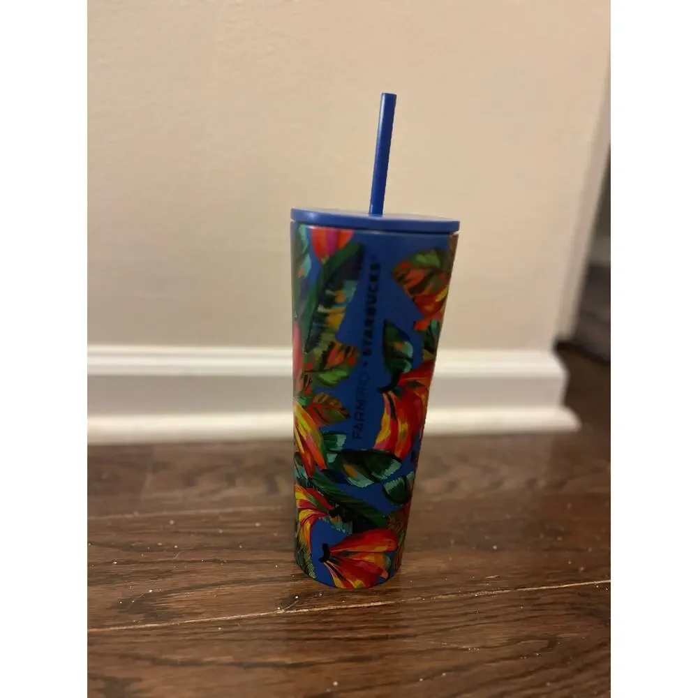 Farm Rio + Starbucks Blue Banana Mix Vibrant Stainless Cold Cup Tumbler 24 oz